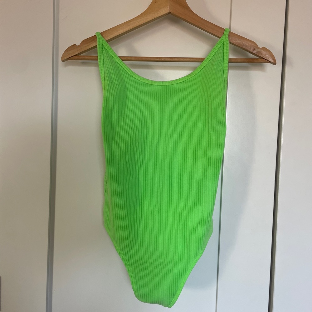 TNA Neon Lime Ribbed Tank Bodysuit